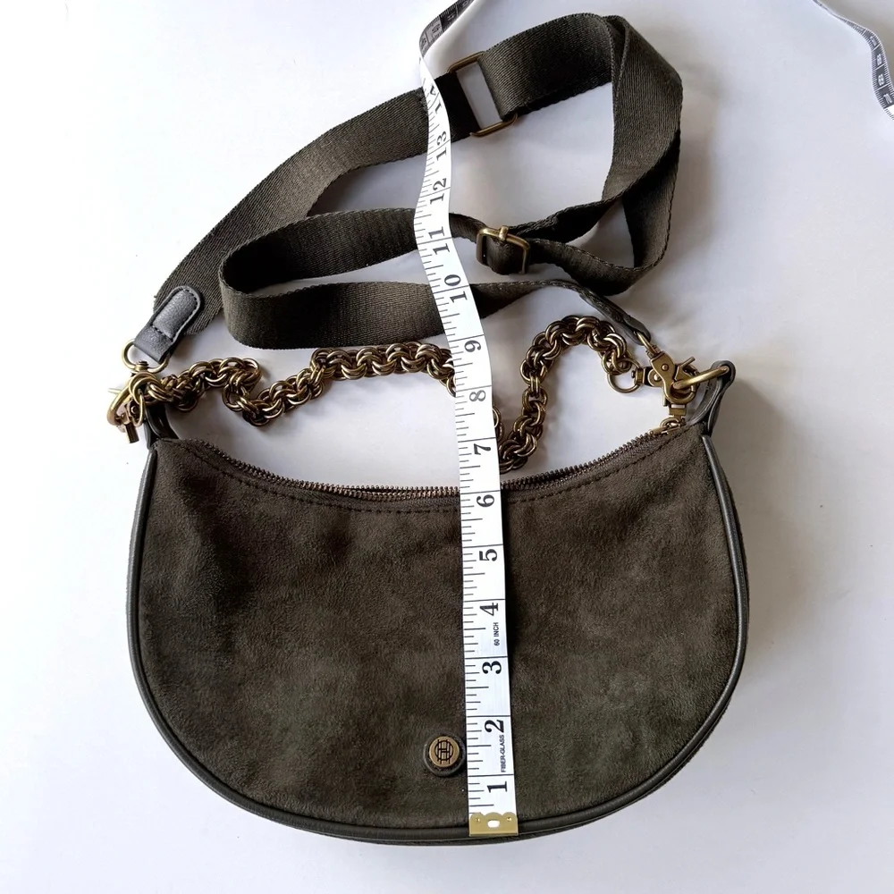 House of Harlow 1960 Valerie Crossbody Green Faux Suede Double Zip Shoulder Bag